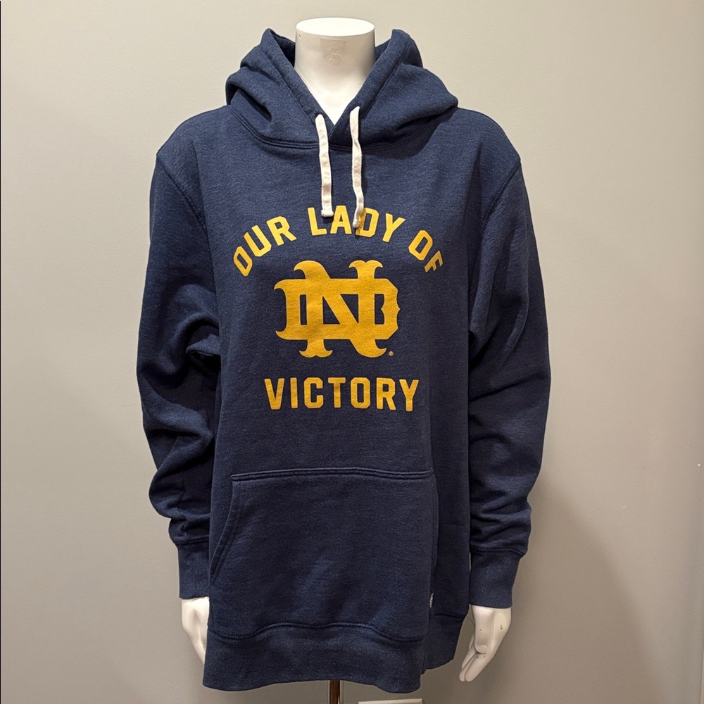 Notre Dame “Our Lady of Victory” Hoodie Homefield Blue Gold Print Vintage XL